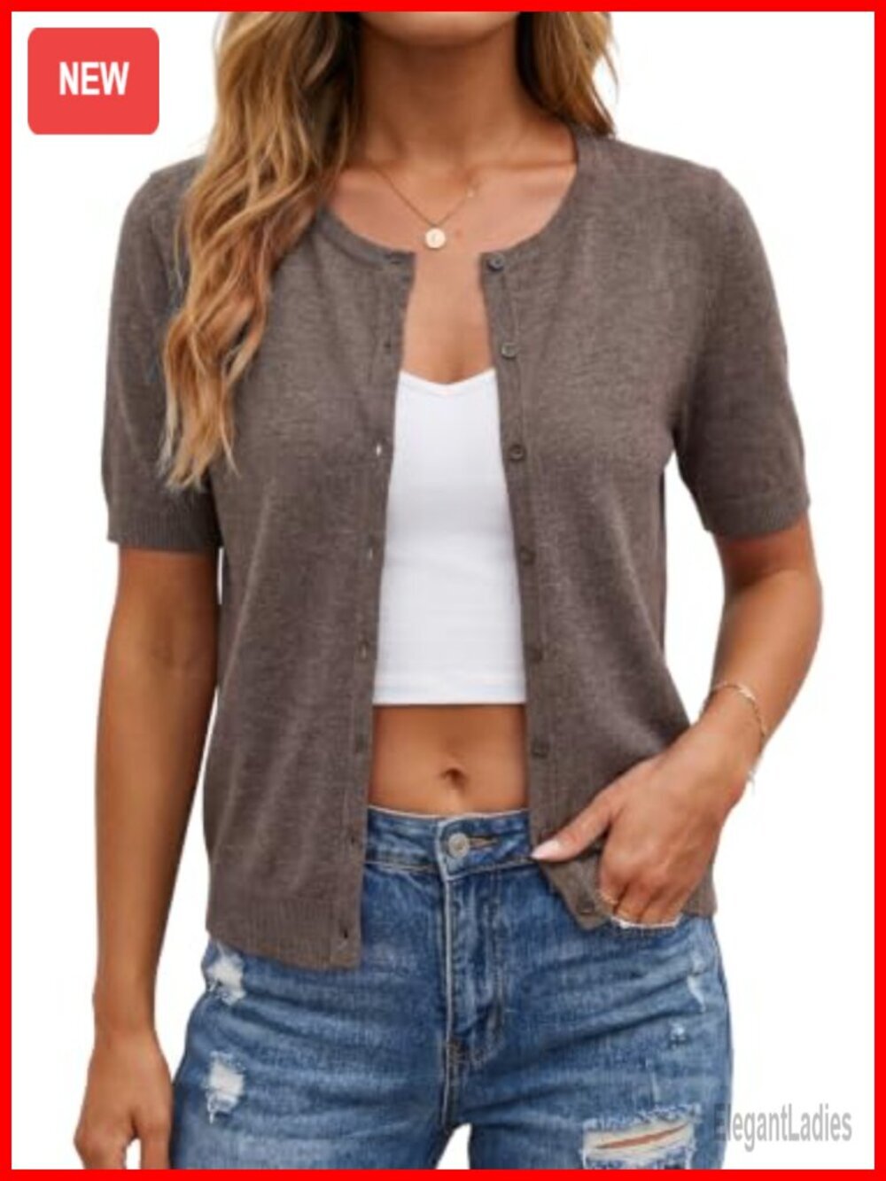 Wool Blend Cropped Lightweight Short Sleeve Cardigan Top - Business Casual
